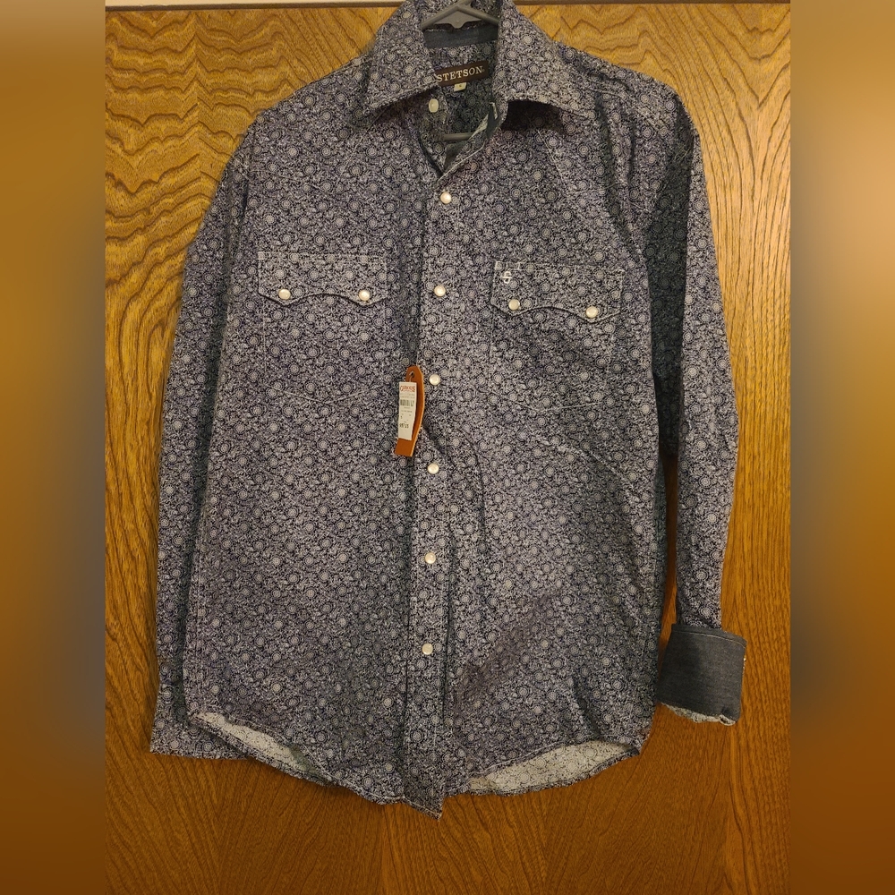 Stetson Men's Dress Shirt Navy, Small